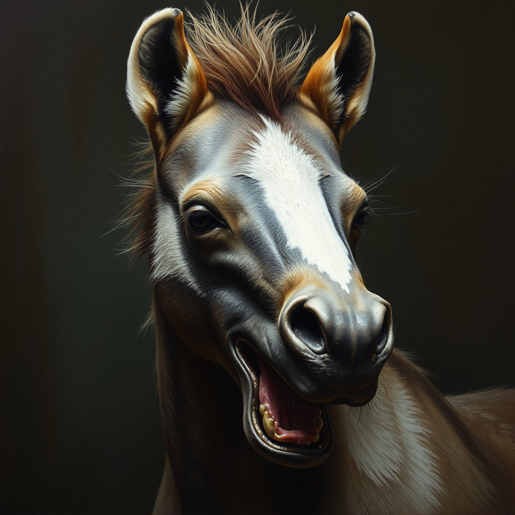Hyperrealistic Badger-Horse Hybrid Portrait in Oil