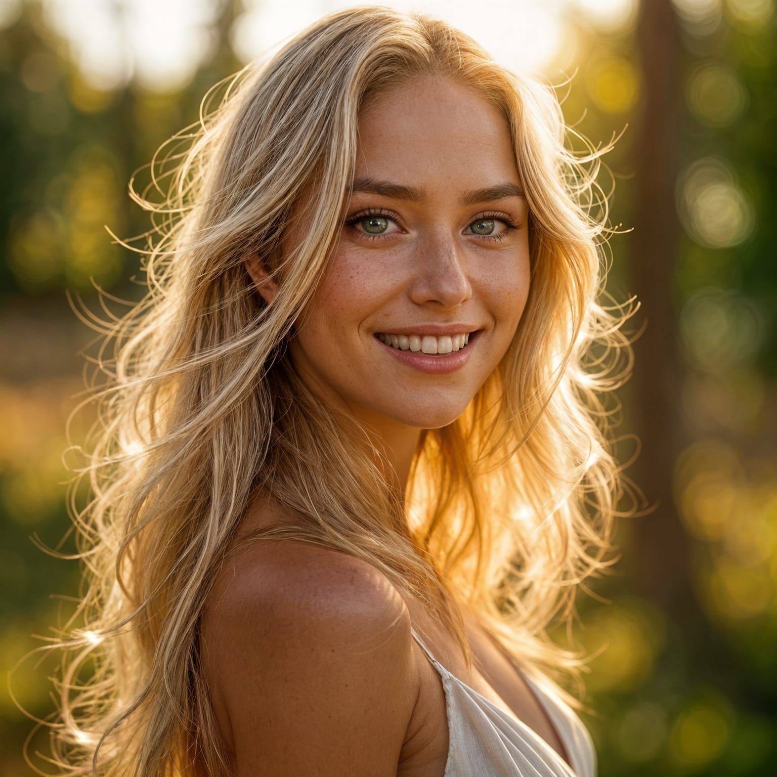 Ethereal Portrait of a Serene Young Woman in Golden Sunlight