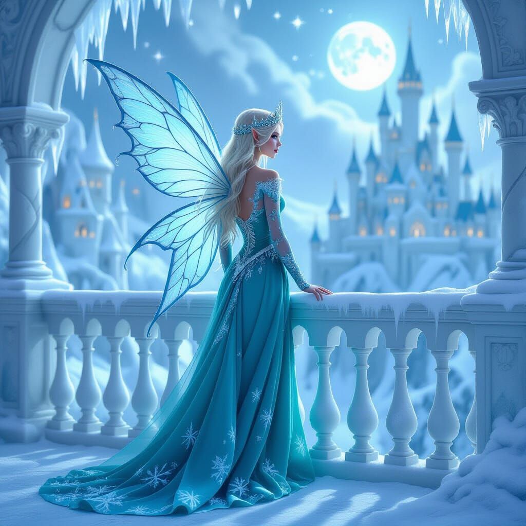 Winter Fairy Queen in Ice Castle Digital Matte Painting