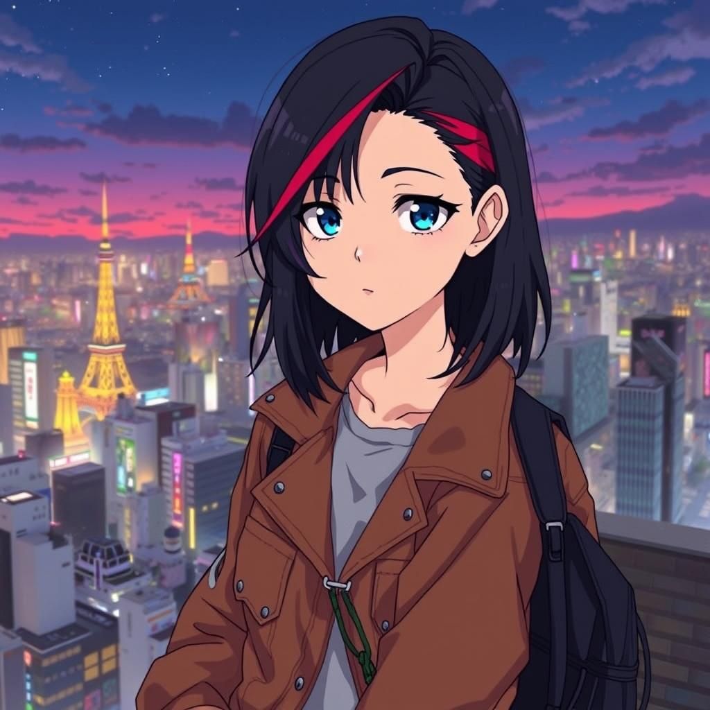 Tokyo Rooftop Anime Girl in Studio Trigger Style