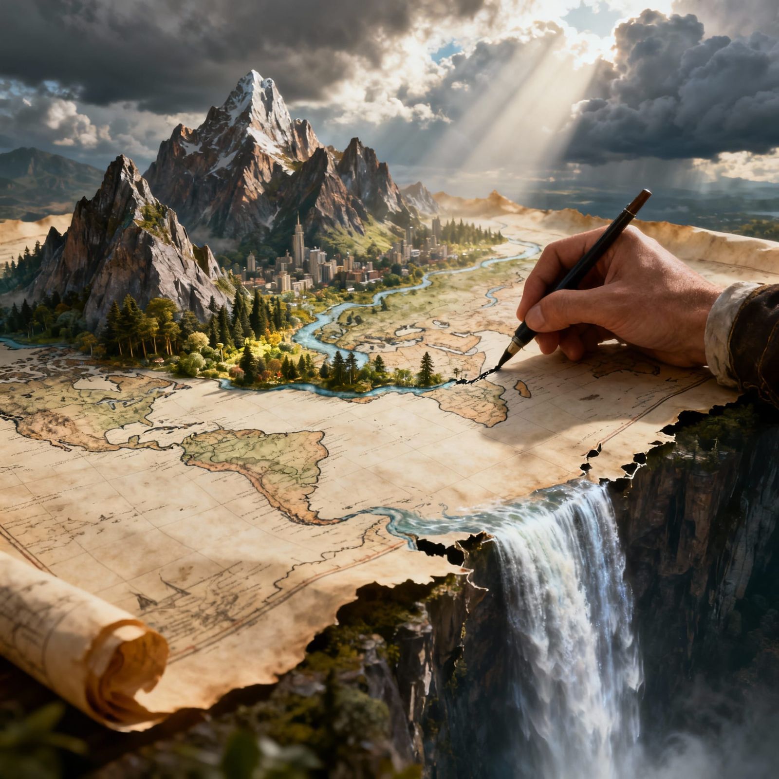 Cartographer's Hand Creates Living World Map