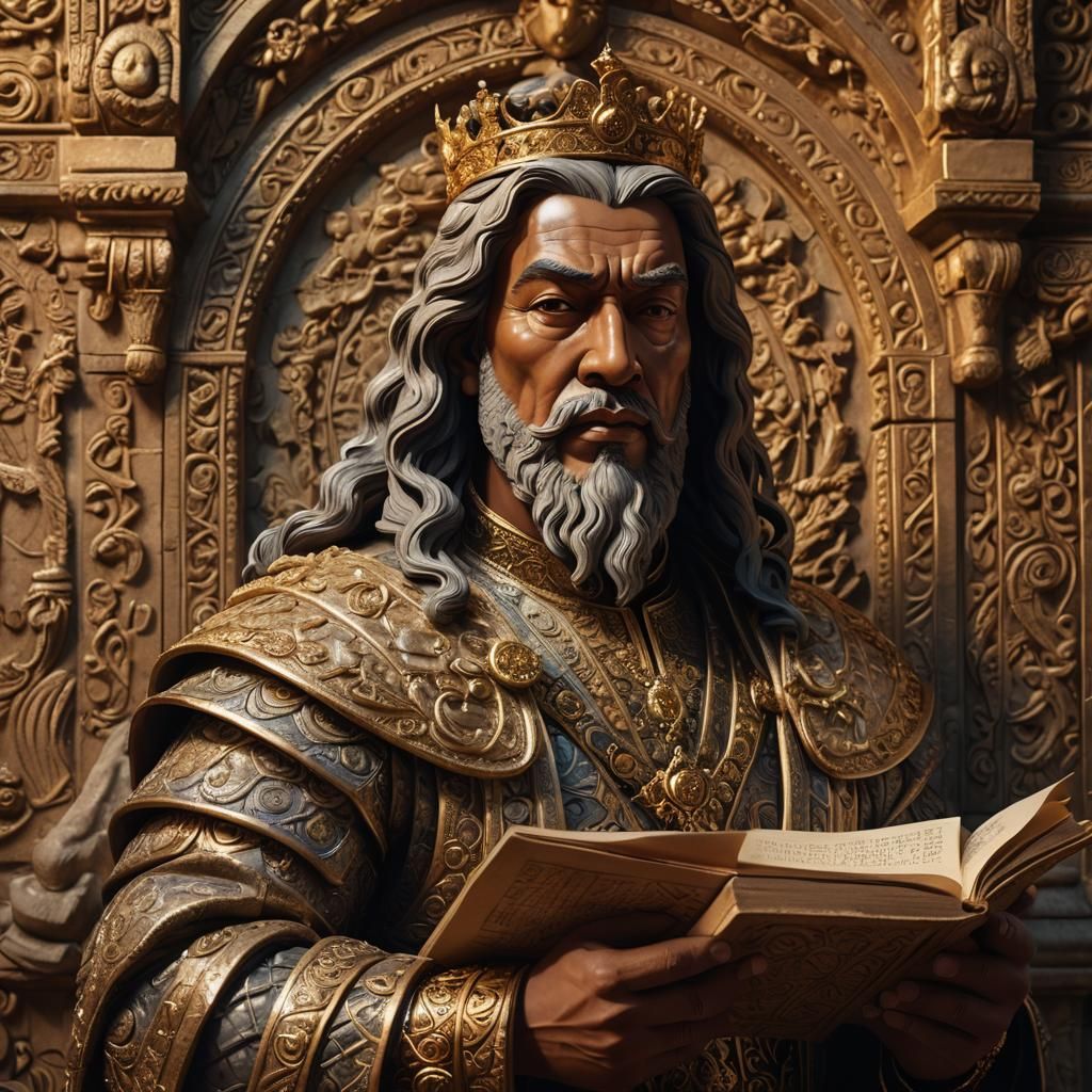 Powerful King with Scroll in Ornate Chamber