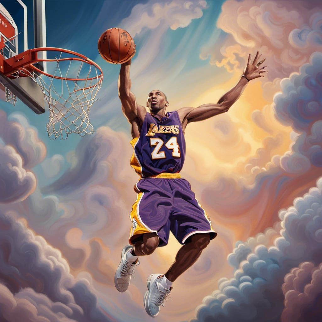 Kobe Bryant Slam Dunks Through Clouds: Hyperrealistic Art
