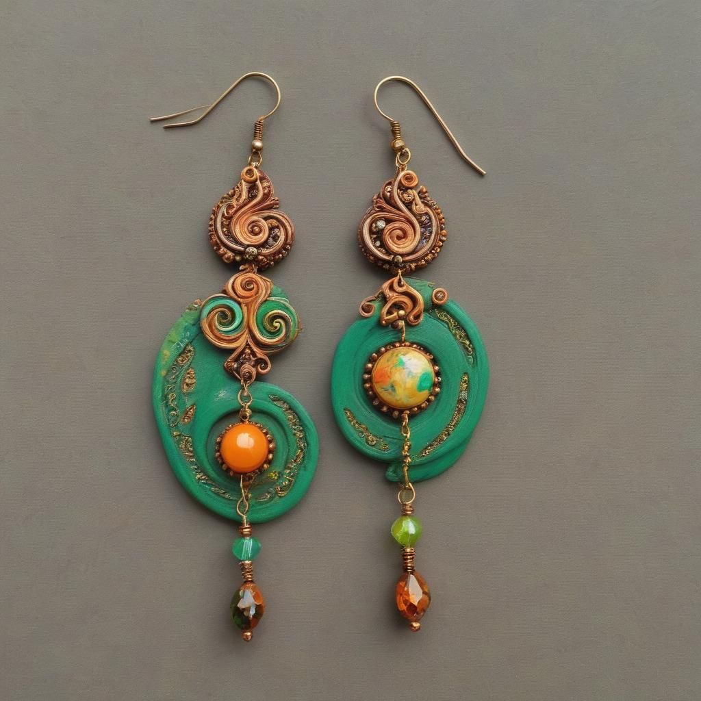 Handcrafted Polymer Clay Earrings with Metallic Accents