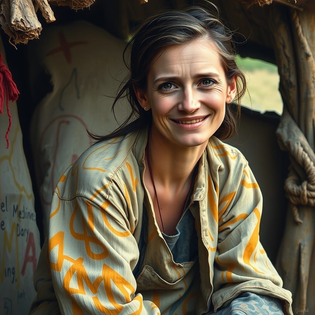 Fauvist Woman on Hut Expressing Hidden Sorrow