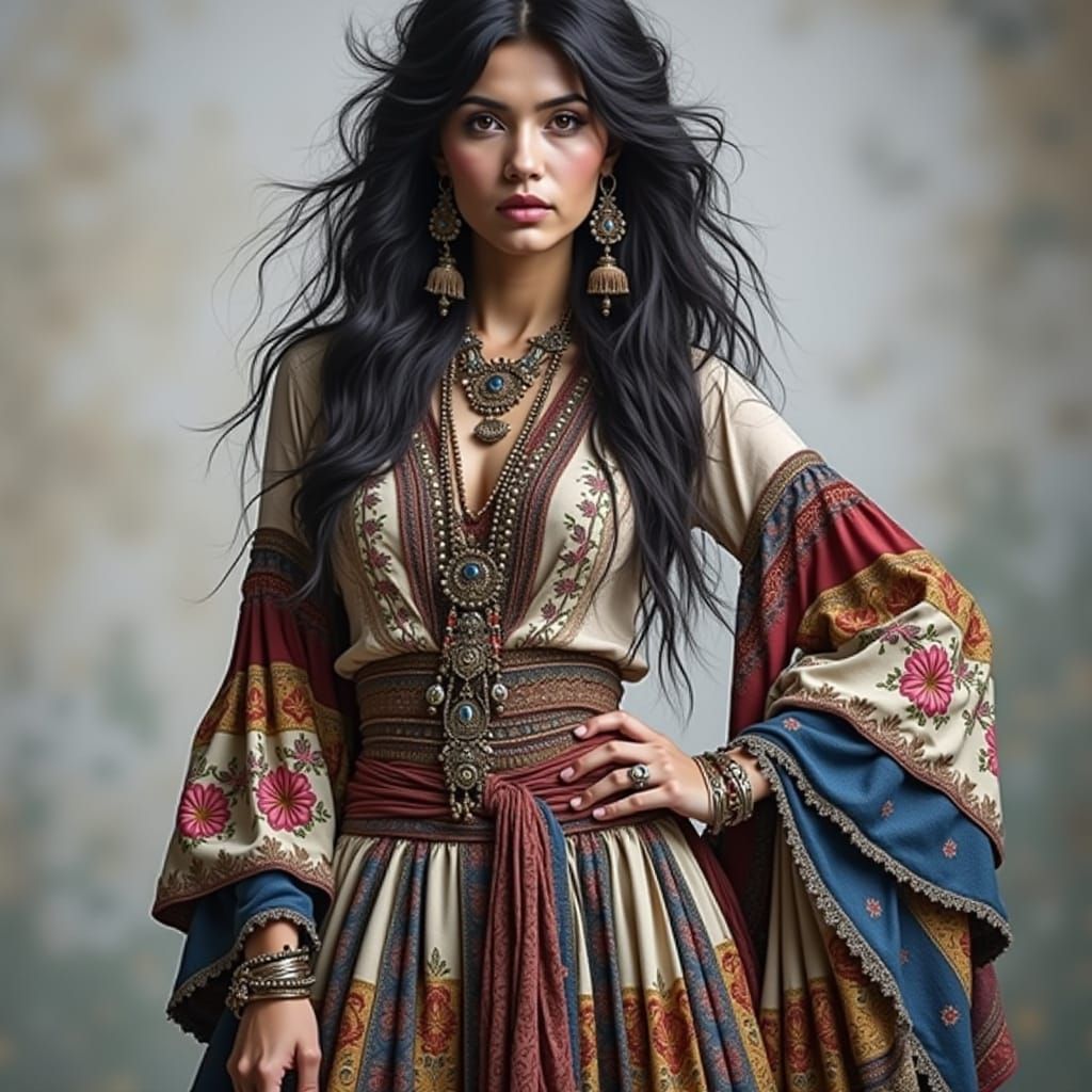 Romani Woman Portrait in Art Nouveau Style