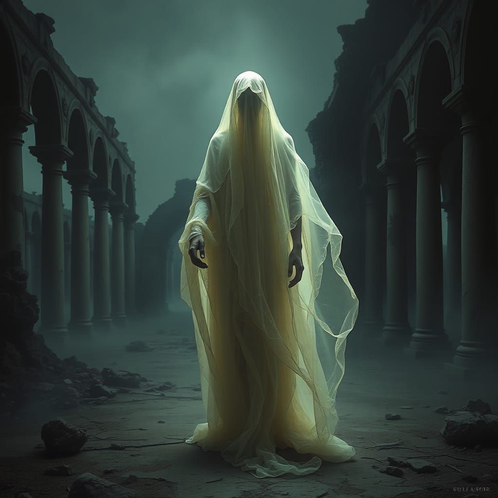 Ethereal Figure in Surreal, Metaphysical Landscape