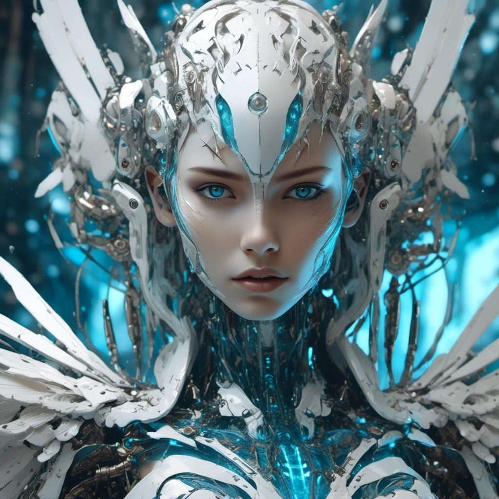 Cybernetic Android Woman Portrait in Digital Art Style