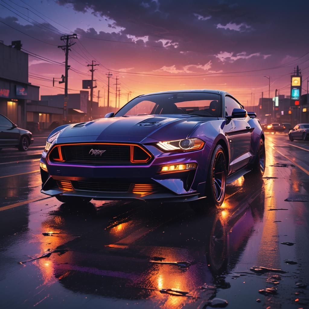 Futuristic Custom Mustang GT 5.0 at Sunset
