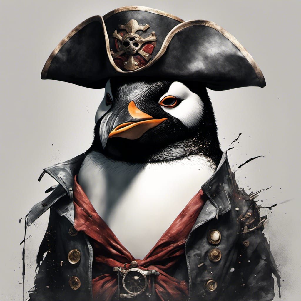 Pirate Penguin Portrait in Hyperrealistic Style