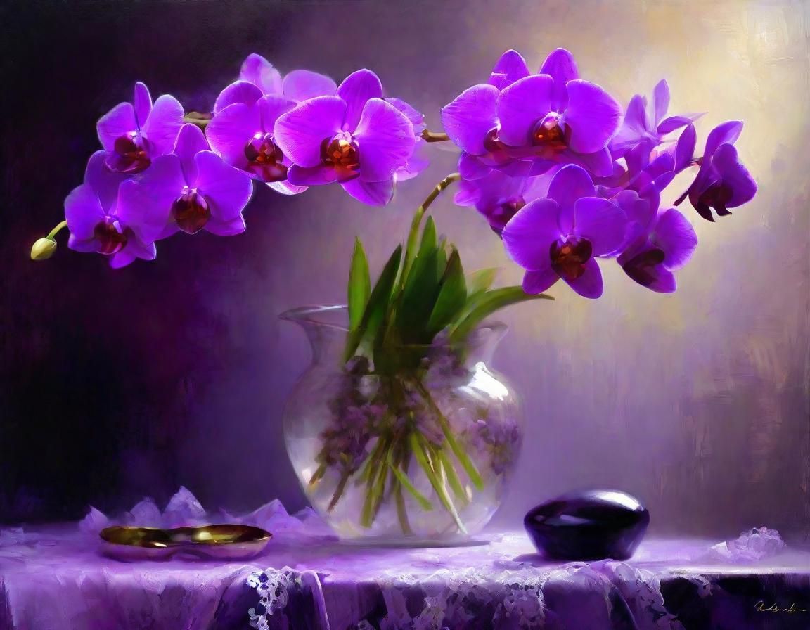 Purple Orchid Impressionist Oil Painting
