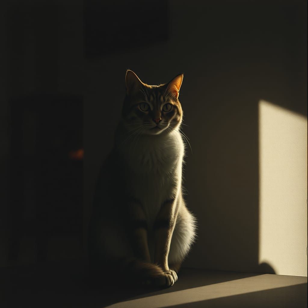 Dreamlike Cat in Atmospheric Interior, Classical Style