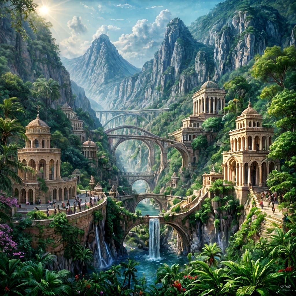 Epic Impressionist Masterpiece of the Hanging Gardens of Bab...