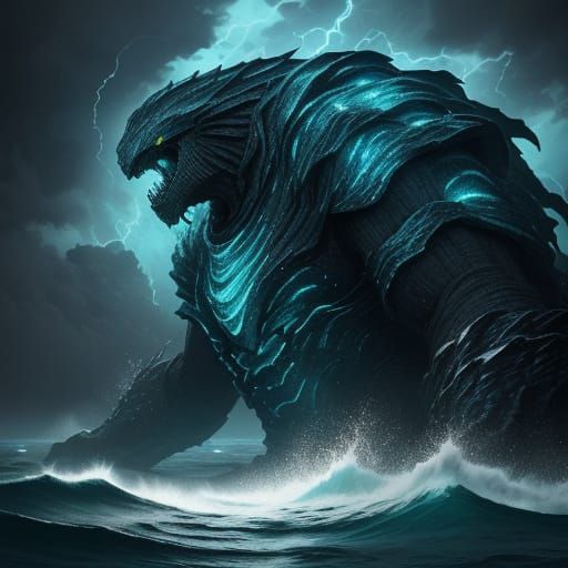 Majestic Ocean Monster Rises from Stormy Depths