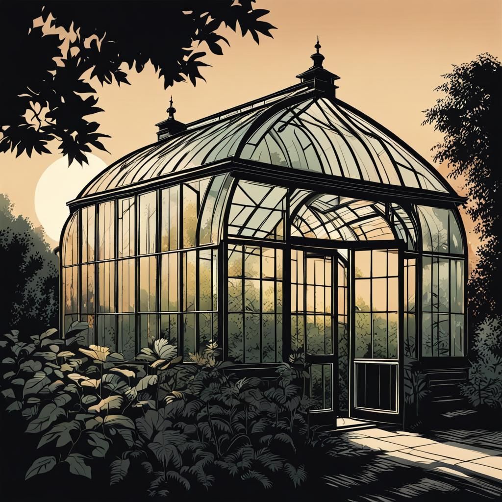 Antique Glass Greenhouse Graphic Illustration