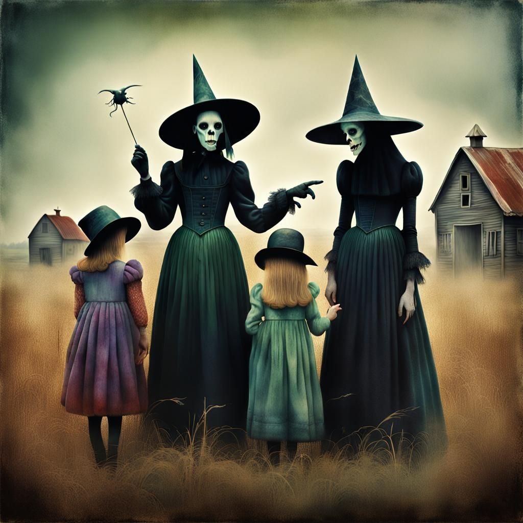 Vintage Photo of Witches and Skinny Cows