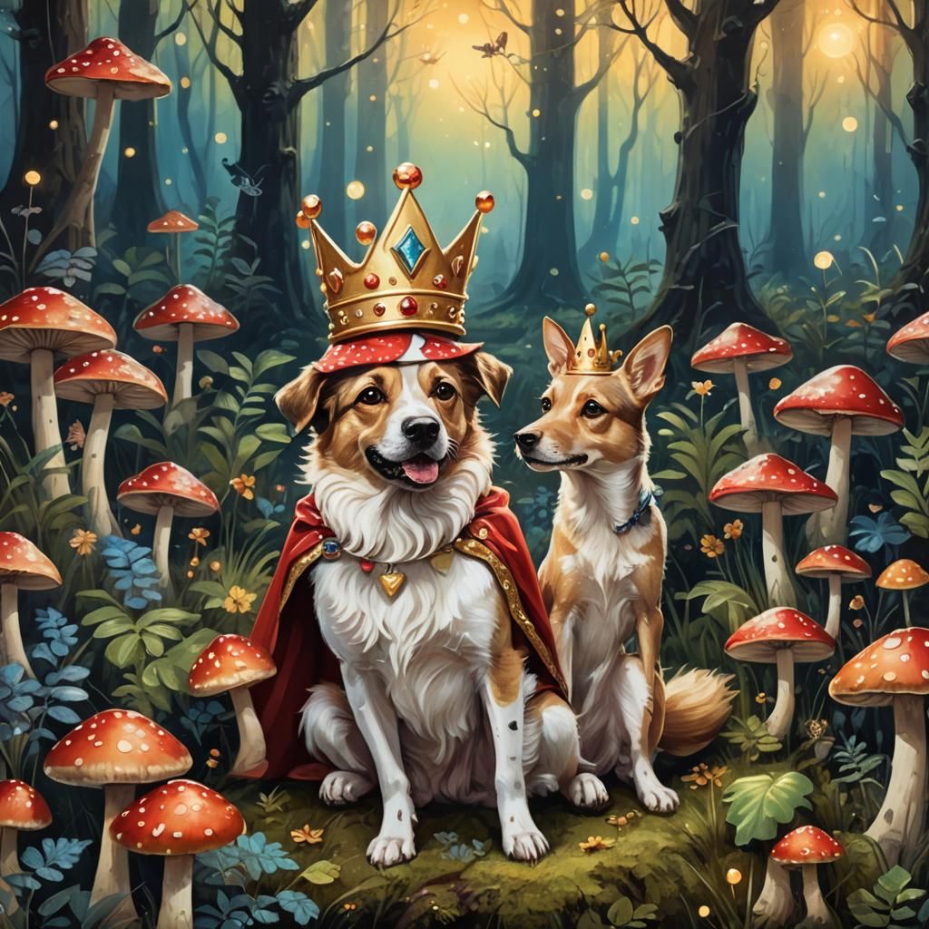 Dog King in Enchanted Forest, Fantasy Concept Art