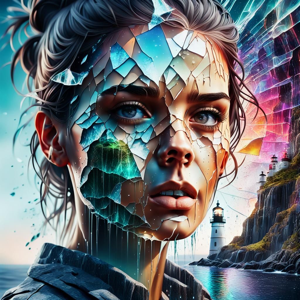 Shattered Glass Double Exposure Portrait with Waterfalls