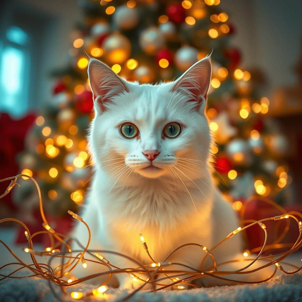 Ethereal Christmas Feline in Golden Ambiance