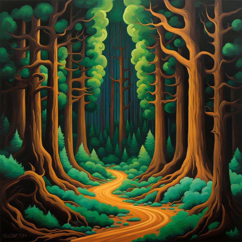 Eldritch Forest Painting in Cartoon Style