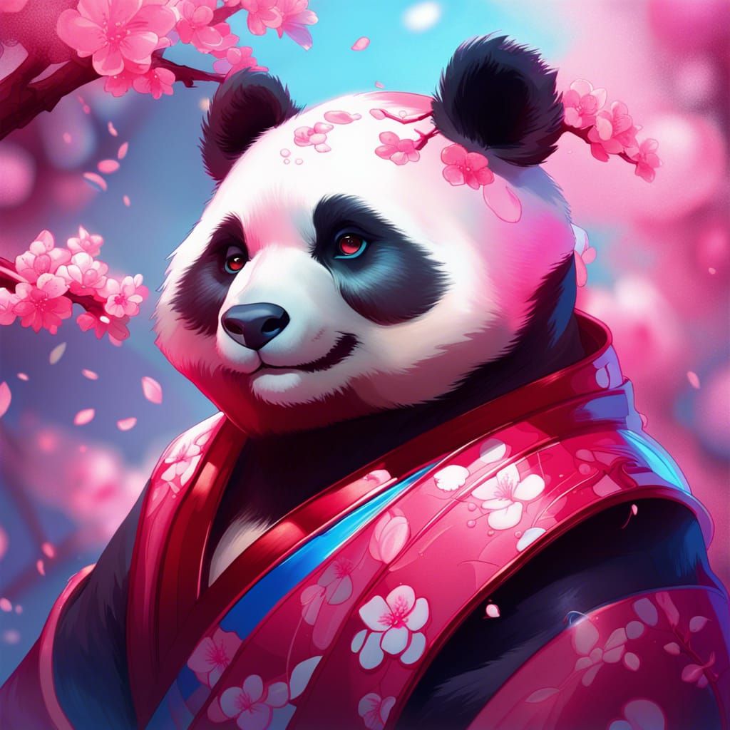 Lava Lamp Panda Bear with Cherry Blossoms