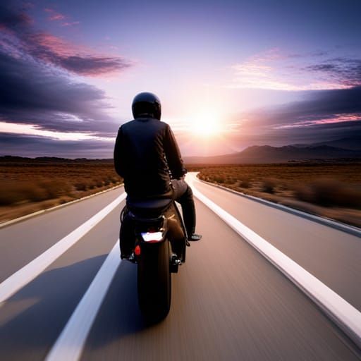 Motorcycle on Empty Road at Sunset