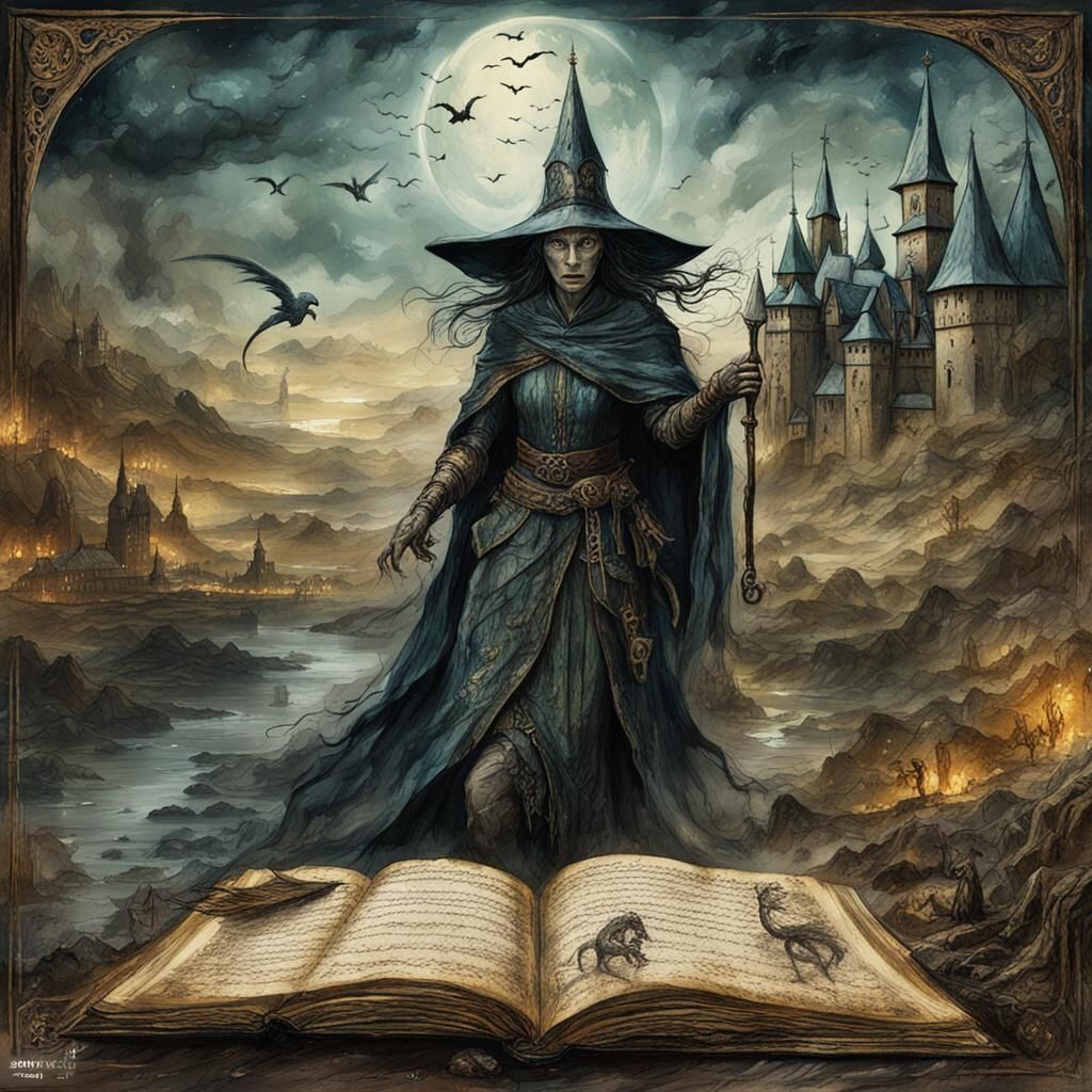 Whimsical Witches' Sabbath on Medieval Manuscript Page