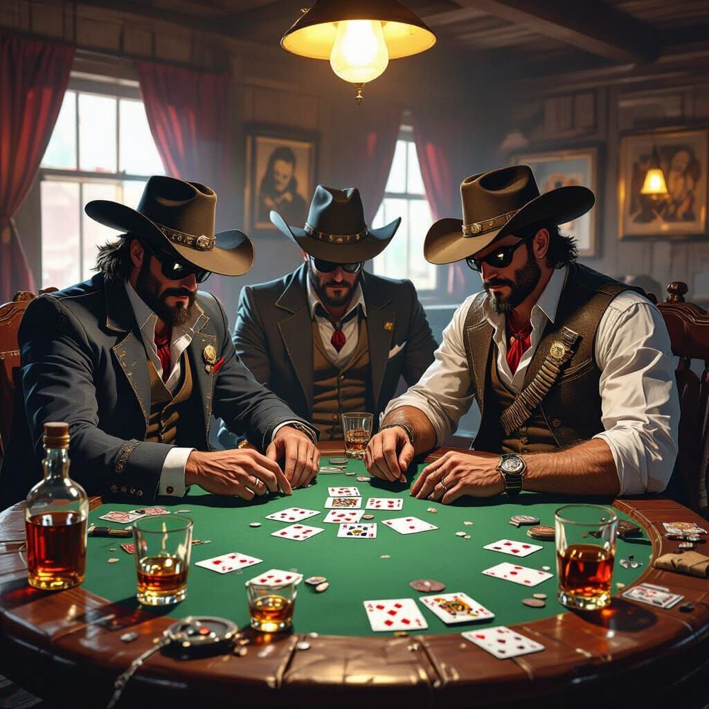 Villain Poker Game in Dusty Western Saloon