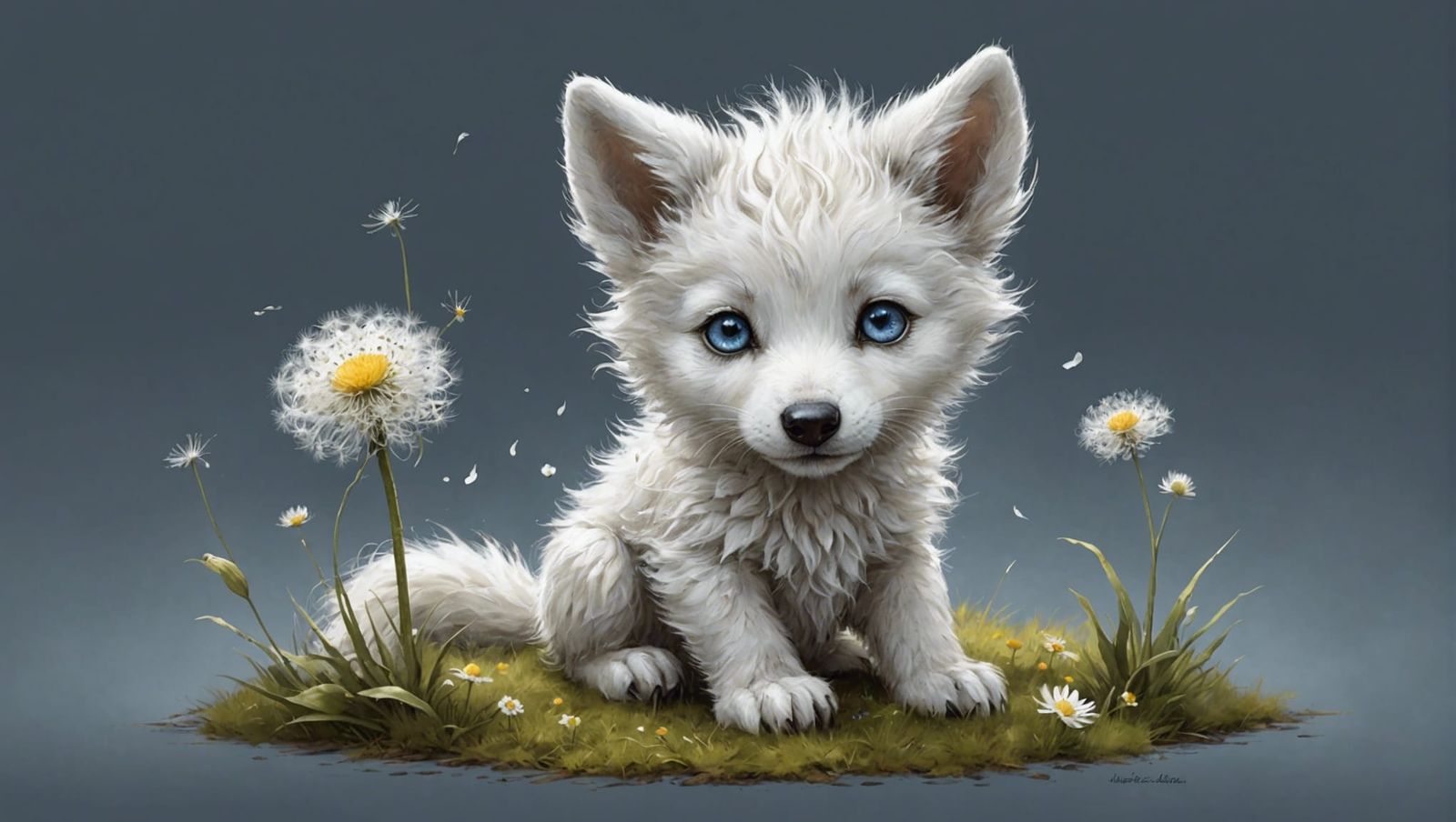 Cute White Wolf Cub in Storybook Illustration