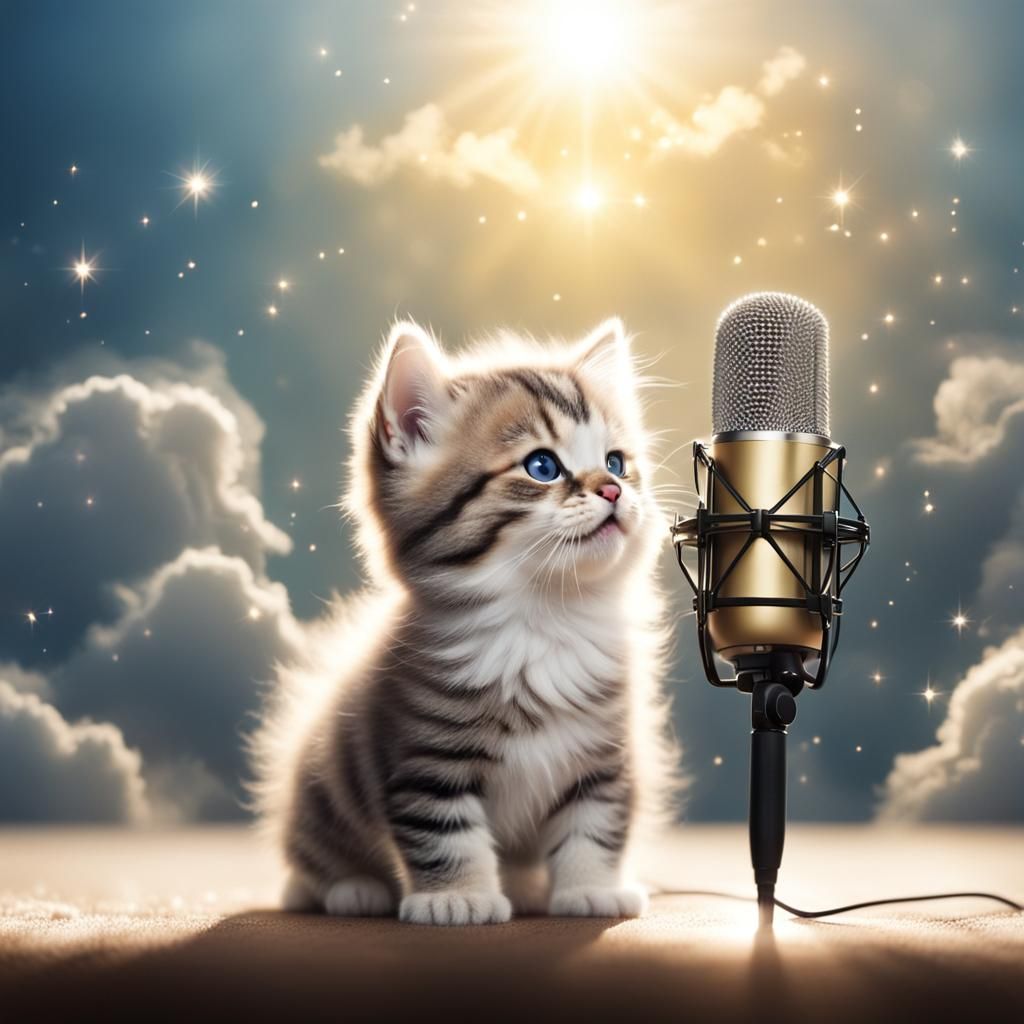 Cute Kitten Sings in Heavenly Light