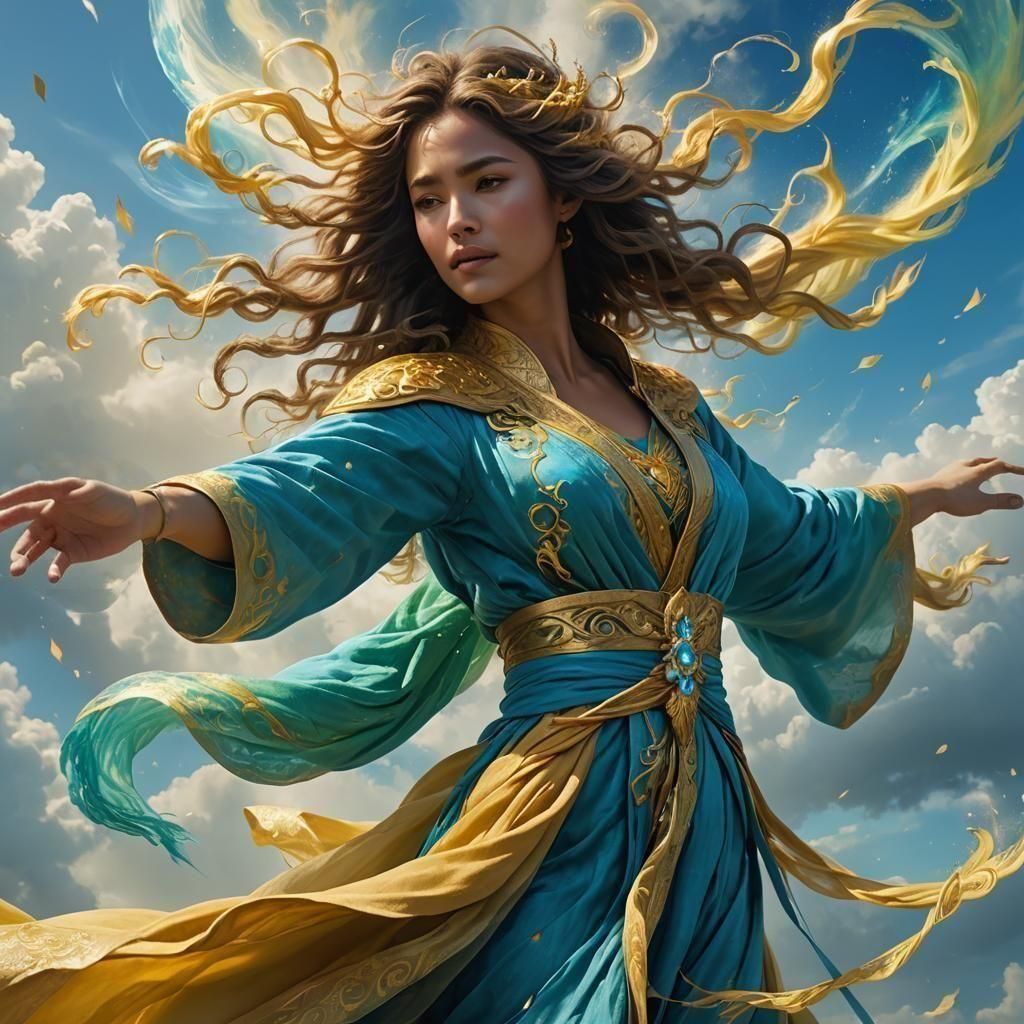 Air Elemental Dances in Colorful Sky: Digital Matte Painting