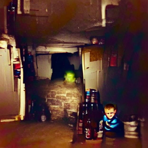 Child Hiding From Monster in Dark Basement