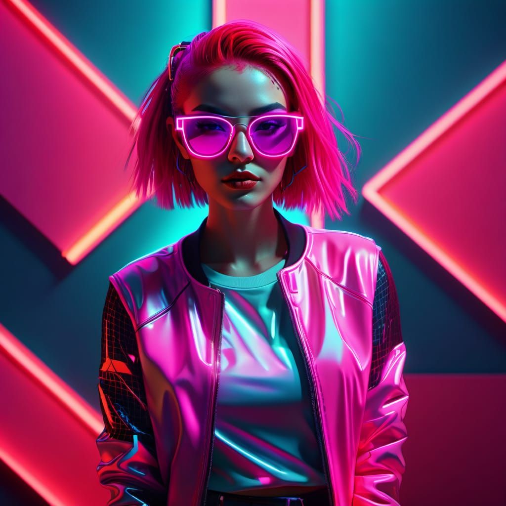 Vibrant Neon Punk Portrait in Digital Art