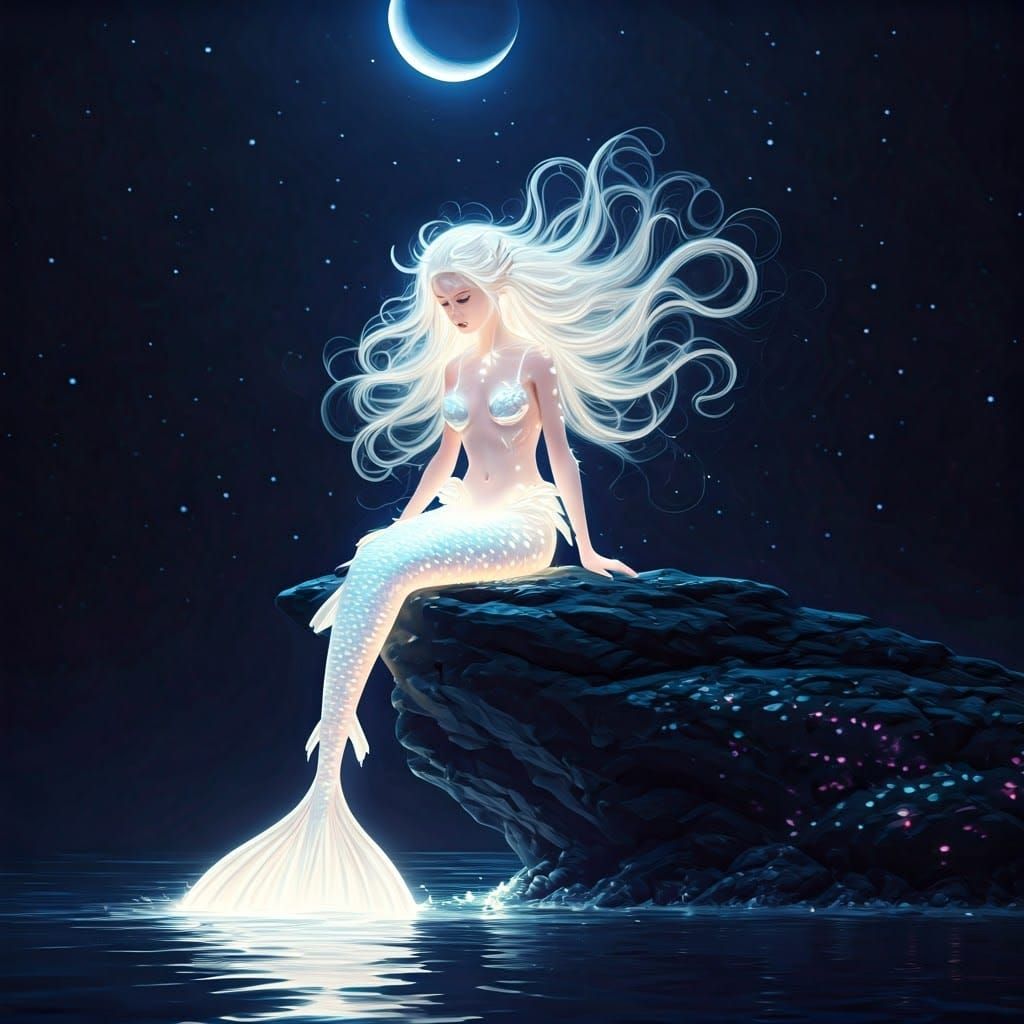 Ethereal Mermaid in Moonlight: Fantasy Concept Art