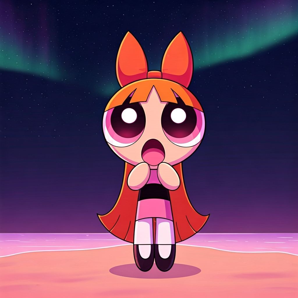 Blossom Amazed by Pink Northern Lights on Beach