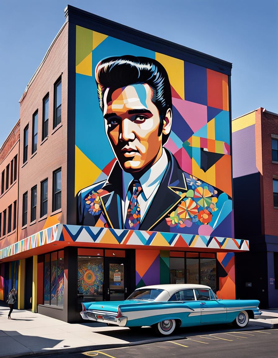 Pop Art Mural in Vibrant Colors and Geometric Shapes