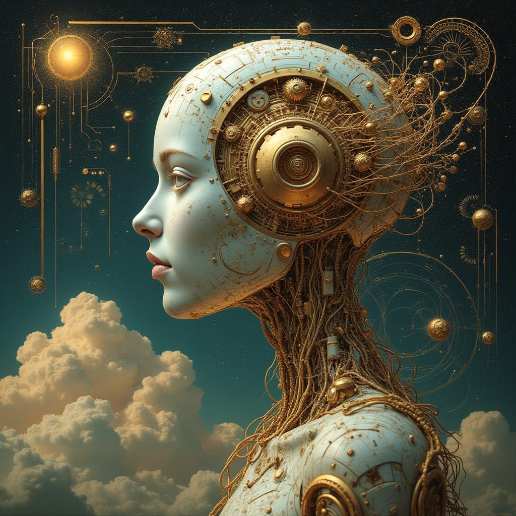 Elegant Robot in Surrealist Harmony of Math and Art