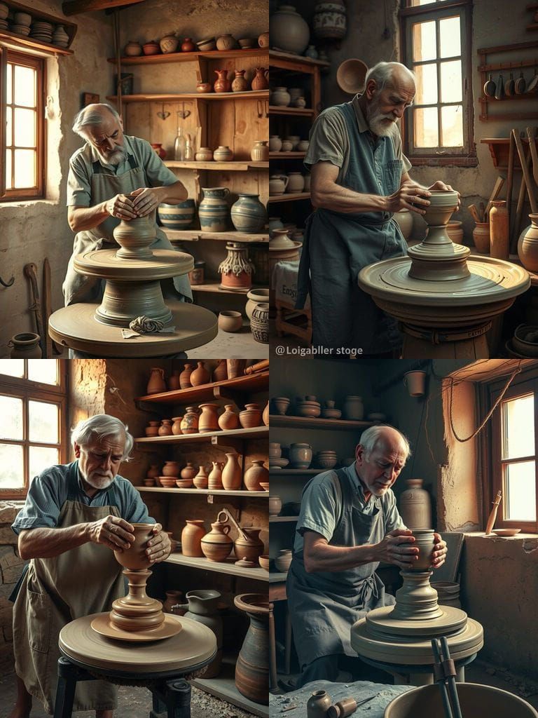 Potter Shaping Clay in Rustic Workshop