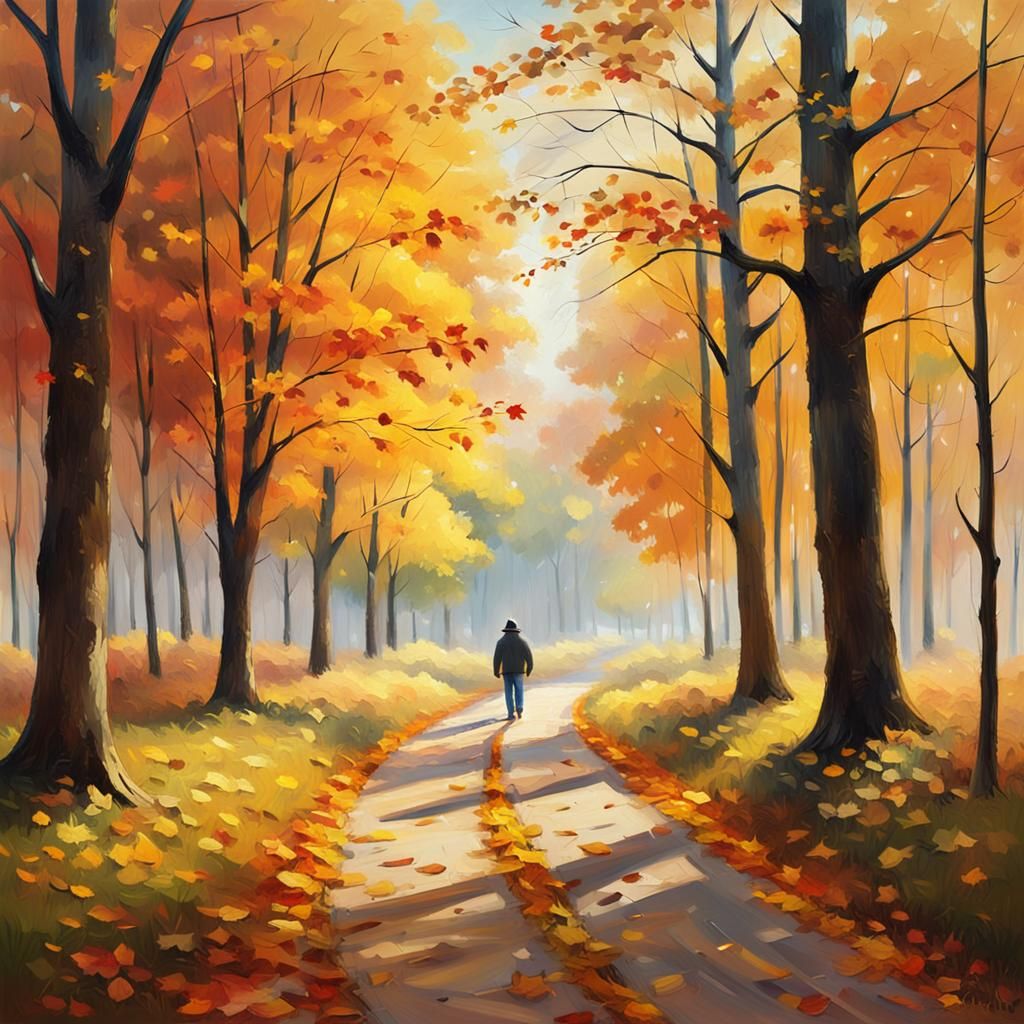 Golden Autumn Path in Impressionist Style