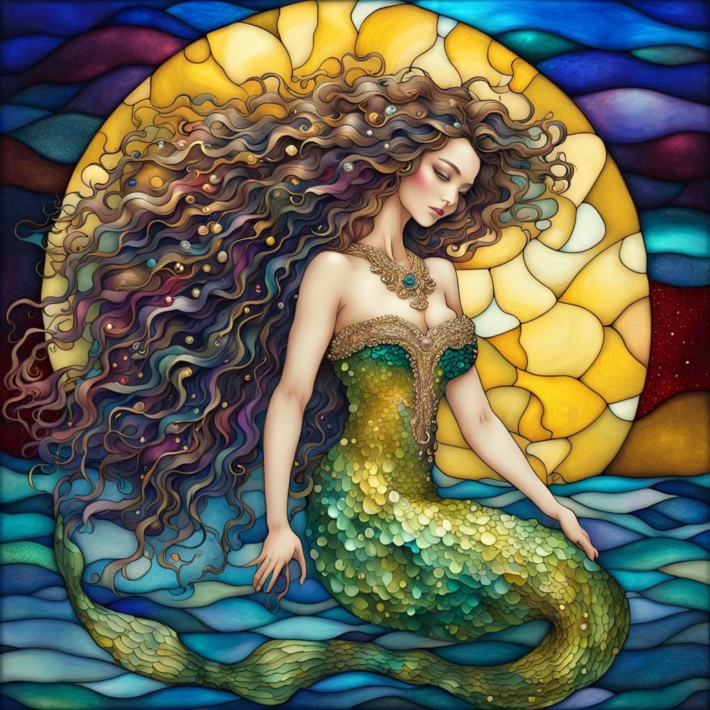 Mermaid Portrait with Jewel Hair in Jewel-Toned Underwater S...