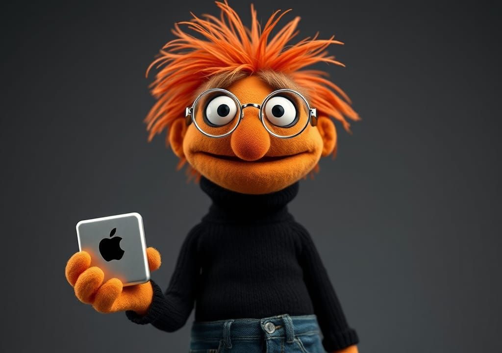Mahna Mahna Muppet Character Holding Apple Device