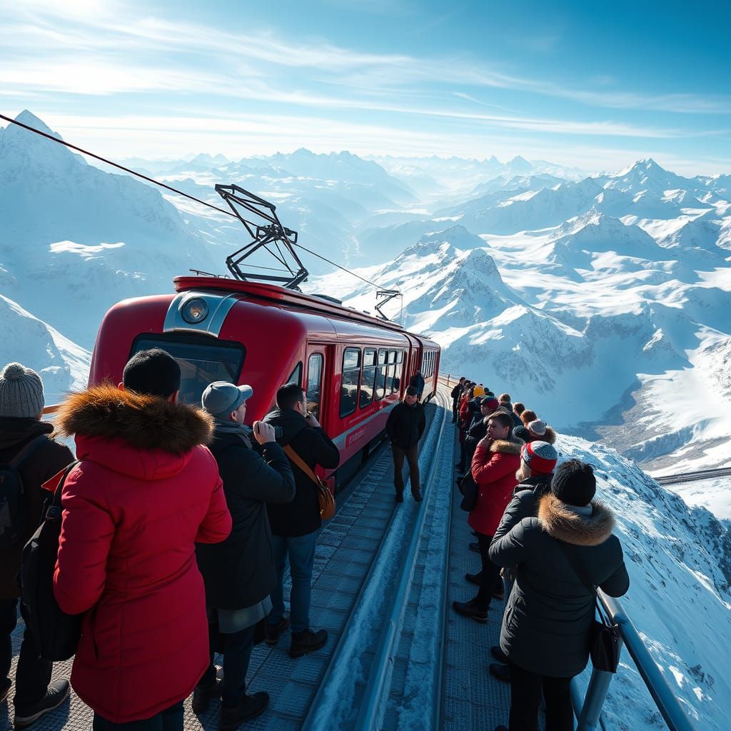 Elegant Train Arrives at Jungfraujoch Summit