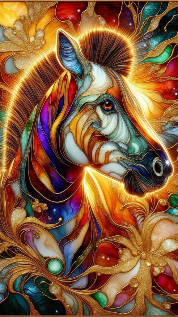 Zebra in Alcohol Ink with Gold Stained Glass Effect