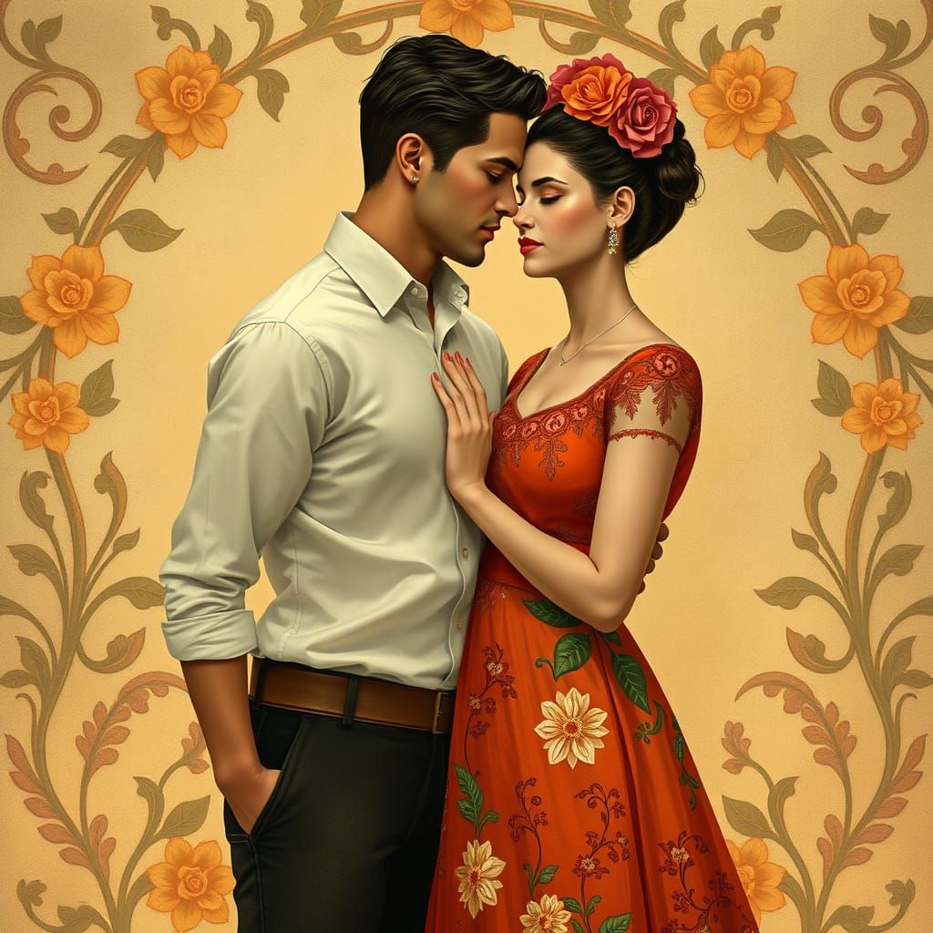 Romantic Couple in Art Nouveau Style