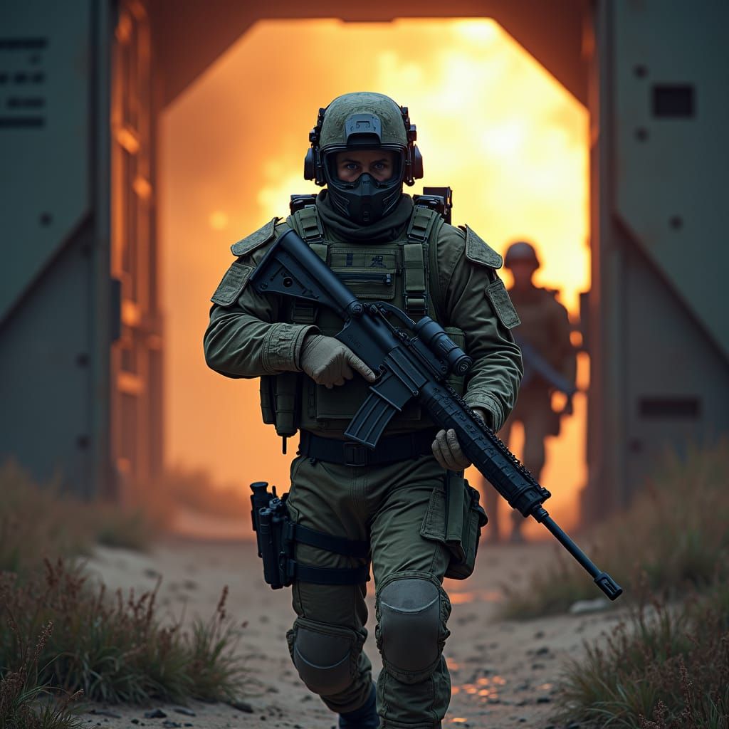 Soldier in Combat Armor Exiting Dropship