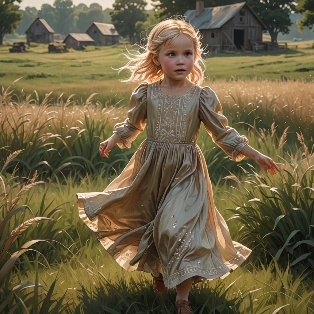 Toddler Dancing in Field: Hyperdetailed Digital Art