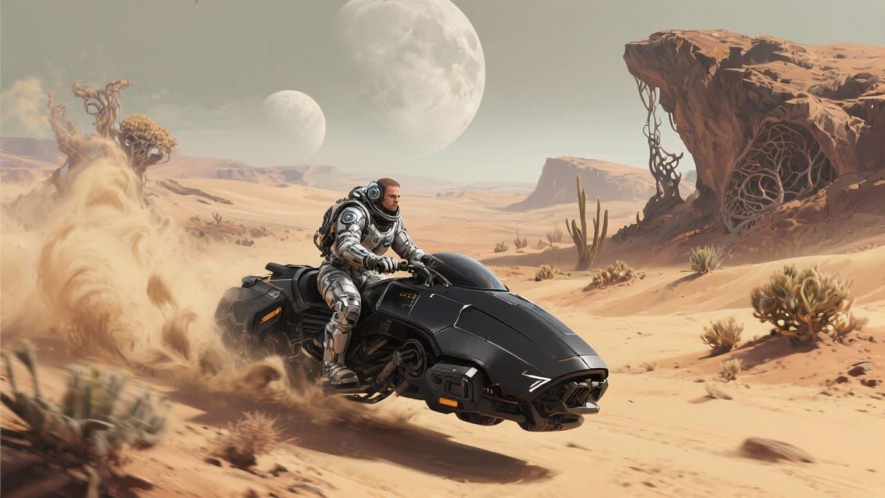 Alien Desert Speedster in Futuristic Space Suit