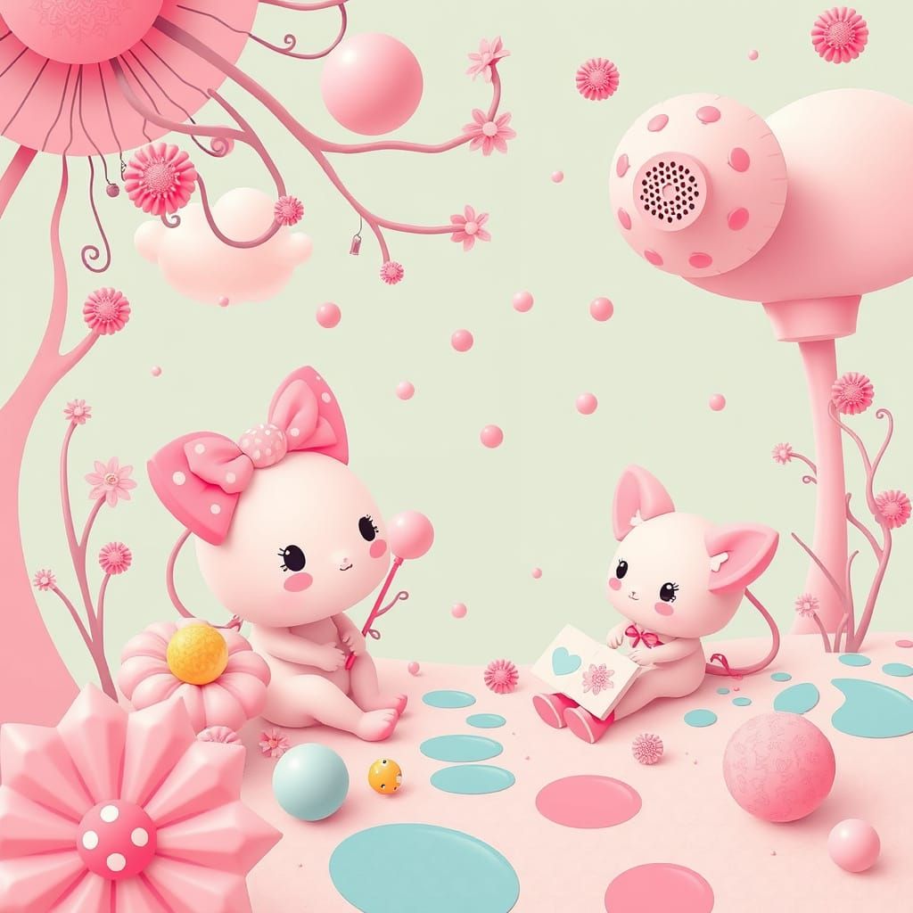 Vibrant Kawaii Scene in Pastel Pop Art Style
