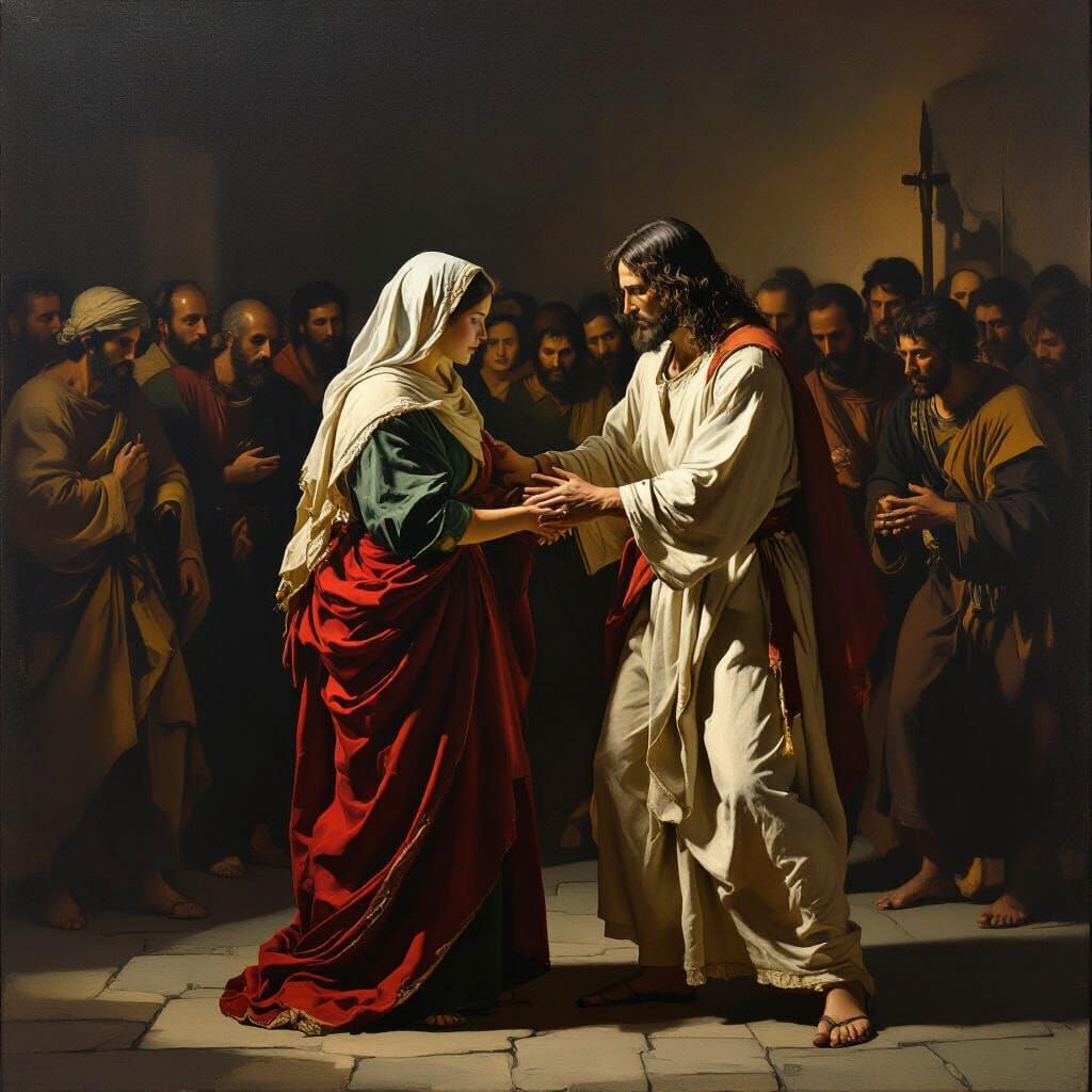 Jesus Defends Woman: Dramatic Religious Scene in Baroque Sty...