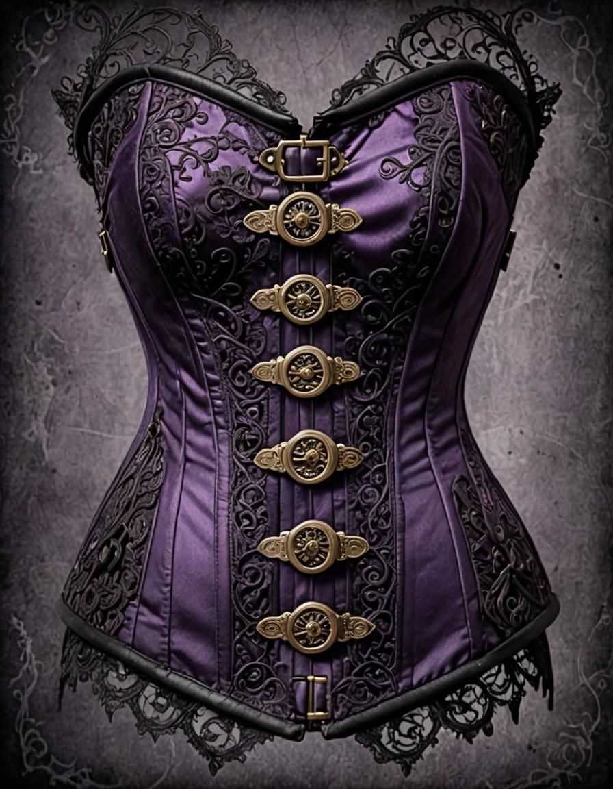 Purple Gothic Steampunk Corset with Buckle and Lace